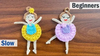 🩰 Free Crochet Ballerina Pattern 🩰 Crochet Ballerina Tutorial 🩰 Crochet Applique Tutorial