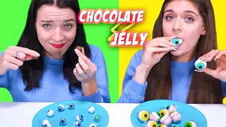 ASMR Chocolate Food Challenge vs Jelly Race  (Tik Tok Jelly, Ufo Wafers, Jello Cups) Mukbang