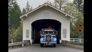 David Hull's 1958 Kenworth Crossing The Historic Goodpasture Covered Bridge near Vida, Oregon.