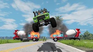 High Speed Jumping Over Cement Truck #2  - BeamNG.drive - CrashCarTV