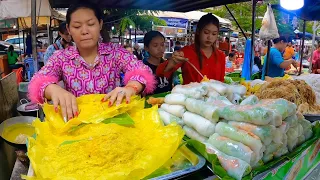 Most Famous Place Cambodian street food 2023 | Delicious Yellow Pancake, Spring Rolls & Noodles