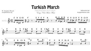 Turkish March Easy Sheet Music for Violin Flute Recorder Oboe Treble Clef