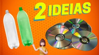 2 ideias com cd e garrafa pet - Artesanato com Garrafa Pet e CD