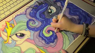 Speed Drawing MLP - Two sisters: CELESTIA and LUNA - My Little Pony - ProMarker Illustration