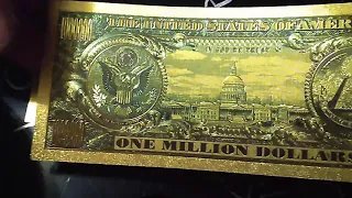 24 k Gold foil, Statue Of Liberty commemorative banknote. 1 Million Dollars