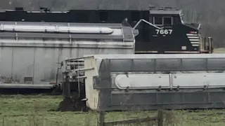 Train Derailment, Norfolk Southern Main Line Derailment Hamilton Ohio Area + 1st Train Passes Site!