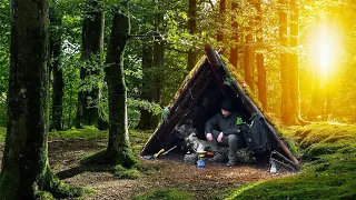 Building  Bushcraft Shelter for Survival in the Forest , Solo Camping