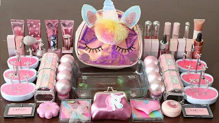 Mixing”Pink Unicorn” Eyeshadow and Makeup,parts,glitter Into Slime!Satisfying Slime Video!★ASMR★