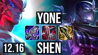 YONE vs SHEN (TOP) | Rank 7 Yone, 12/3/8, Godlike | EUW Challenger | 12.16