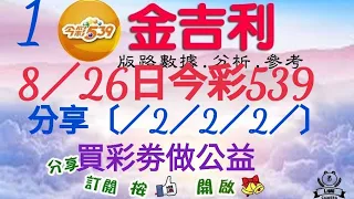 2023年8月26日今彩539分享二中一。〔2／2／2〕（8／25日中〔05／30〕2粒）。