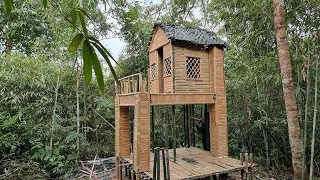 How to make a beautiful bamboo house, Bushcraft build alone in the forest