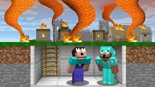 HOW to SURVIVE a NOOB and PRO FROM a LAVA TORNADO? in Minecraft Noob vs Pro