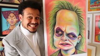 i drew Beetlejuice with oil pastels! | come art with me