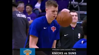 Kristaps Porzingis Gets Hit In The Face Hard With A Basketball