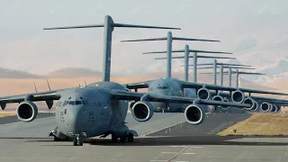 Massive Amount of US C-17 Take Off in Line During Elephant Walk