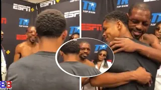 EPIC: BEHIN THE SCENES SHAKUR STEVENSON EMBRACES HERRING & HIS WIFE AS HE GOVES HIM BACK HIS BELT