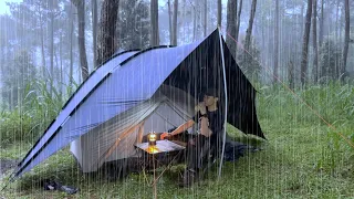 SOLO CAMPING HEAVY RAIN AND THUNDERSTORMS - RELAXING CAMPING IN THE RAIN - ASMR