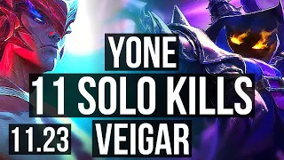 YONE vs VEIGAR (MID) | 11 solo kills, Legendary | NA Master | 11.23