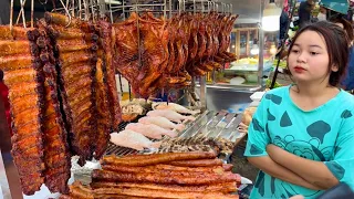 Best Cambodian street food at Olympic Market 2024 - Tasty Delicious Roasted Duck, fish & Pork ribs
