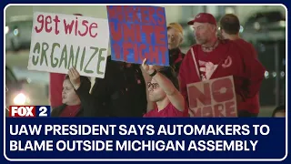 UAW president says automakers to blame outside Michigan Assembly