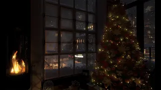 Cozy Christmas Fireplace In Brooklyn | Dark Screen For Sleeping | Heavy Snow In New York  | 8 Hours