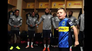 Youngest coach in the world Mateo Manousakis motivates Cape Town City Football Club before the match