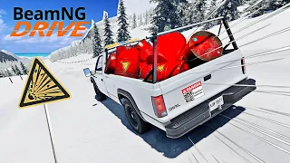 DESCENDRE une MONTAGNE avec de la NITROGLYCÉRINE dans le coffre ! (BeamNG Crazy Experience)