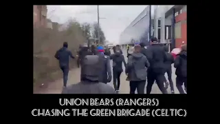 Union Bears (Rangers) chasing the Green Brigade (Celtic) outside Hampden 🐻