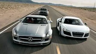 German Supercar Shootout! SLS AMG vs R8 V10 vs 911 Turbo