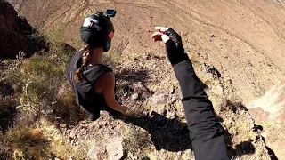 Live BASE jump from cliff