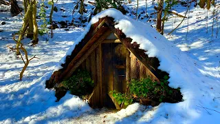 DUGOUT Shelter in the Wilderness, Winter Camping With my Dog, Working With Hand Tools