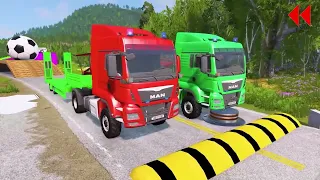 Double Flatbed Trailer Truck Vs Speedbumps Train Vs Cars Beamng.drive In Reverse!  #118