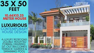 35X50 Feet, 1750 Sqft Contemporary Modern House with Swimming Pool, Barbeque & Party Area | ID-069