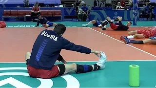 Volleyball. Warm-up before the match. Russian national team