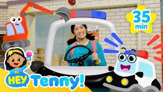 🚔 Police Cars for Kids | Excavator, Dump Truck + more | Educational Video for Kids | Hey Tenny!