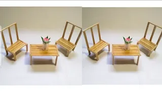 DIY MINIATURE TABLE AND CHAIRS USING RECYCLED BBQ STICKS