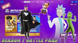 Fortnite Chapter 2 Season 7 Invasion Battle Pass (Rick & Morty, Shadow Superman, Meowscles Janky)