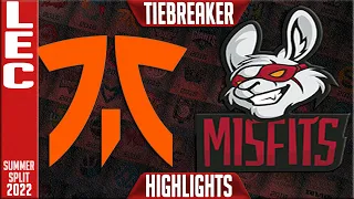 FNC vs MSF Highlights | LEC Summer 2022 W8D3 TIEBREAKER | Fnatic vs Misfits Gaming