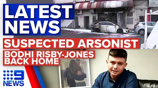 Tobacco shop targeted by alleged arsonists, Bodhi Risby-Jones back home | 9 News Australia