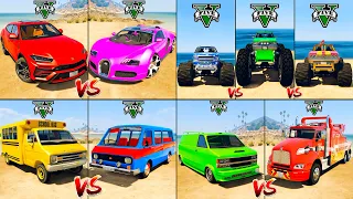 Samsung Truck vs Racing Van Car vs Lamborghini Urus vs Mini School Bus -    GTA 5 Mods Which is best