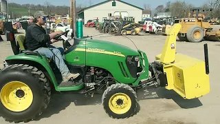 2013 JOHN DEERE 3720 COMPACT TRACTOR WITH SNOW BLOWER & BELLY MOWE For Sale