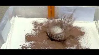 Golf ball and flour impact in slow motion