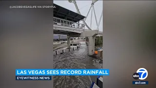 Water rushes out of Vegas Strip hotel parking structure