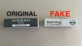 Spark plugs original and Fake Nissan Infiniti Denso FXE22HR11 OEM 22401 EW61C свечи зажигания копия