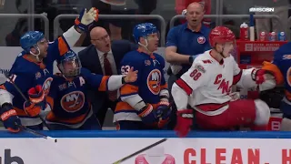 Jean-Gabriel Pageau Hits Martin Necas Into Islanders Bench(Dual-Feed)