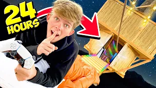 24 Hours Overnight in DANGEROUS Tree House Fort!