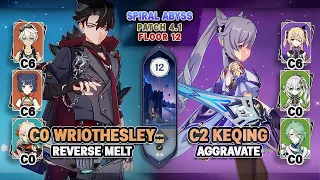 C0 Wriothesley Reverse Melt & C2 Keqing Aggravate | Spiral Abyss 4.1 Floor 12 - Genshin Impact