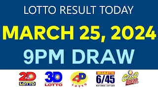 PCSO Lotto Result Today 9PM MARCH 25 2024 (Monday) 2D 3D 4D 6/45 6/55