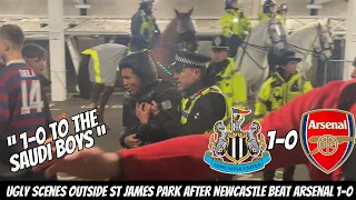 POLICE HORSES IN ACTION as Newcastle United fans CLASHED with Arsenal after winning 1-0 !!!!!