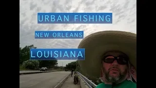 Urban Fishing New Orleans Louisiana, Bayou St John.  Bass Bream and Catfish.  Bicycle fishing